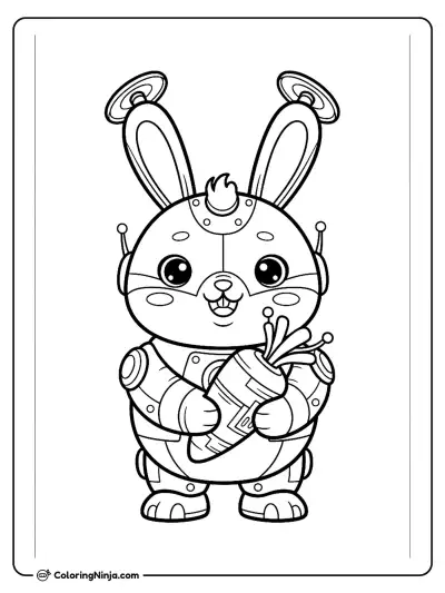 Cute Kawaii Robot Bunny Coloring Page