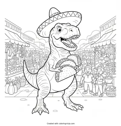 Dinosaurio comiendo tacos en México