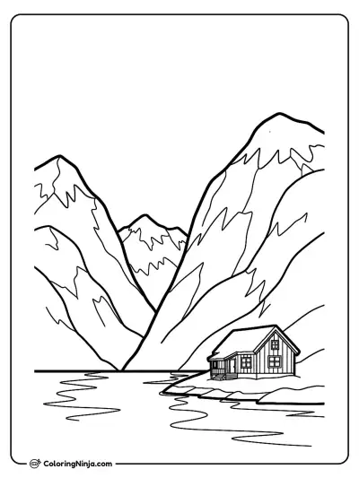 Norwegian Fjord Mountain House Coloring Page