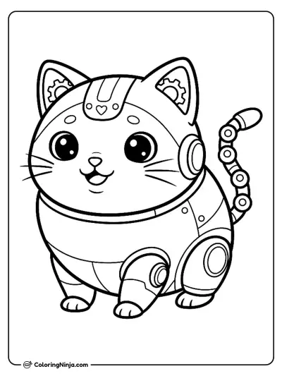 Adorable Kawaii Robot Kitten Coloring Page