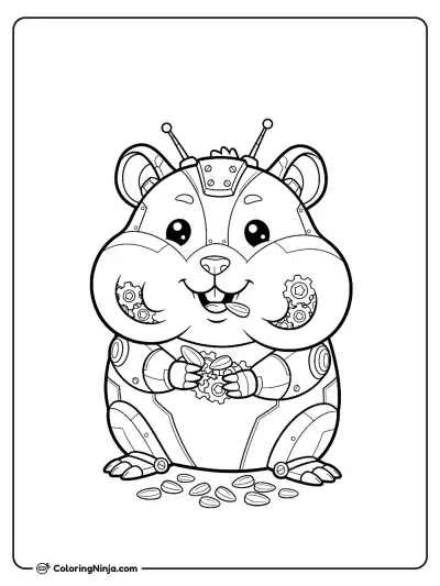 Cute Kawaii Robot Hamster Coloring Page