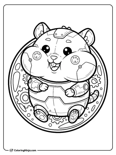 Kawaii Robot Hamster Coloring Page