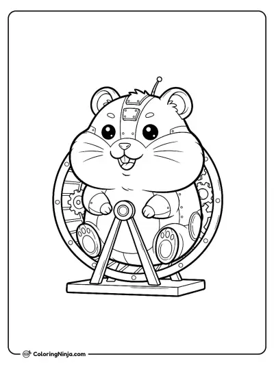 Kawaii Cute Robot Hamster Coloring Page