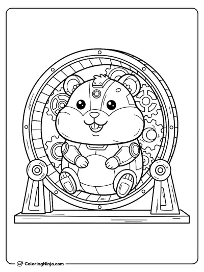 Cute Kawaii Robot Hamster Coloring Page