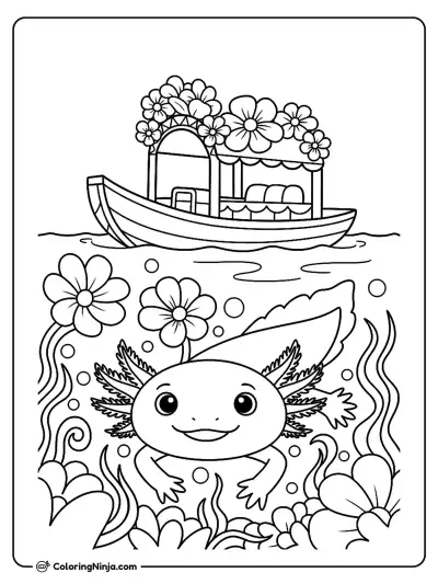 Mexican Axolotl in Xochimilco Coloring Page