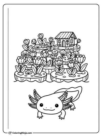 Axolotl in a Xochimilco Water Garden Coloring Page