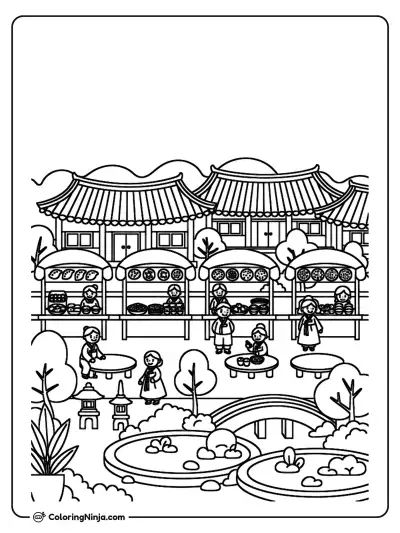 Korean Rooftop Garden Coloring Page