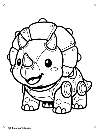 Cute Kawaii Robot Triceratops Coloring Page