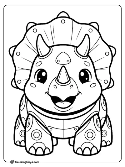 Cute Kawaii Robot Triceratops Coloring Page