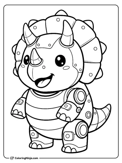Cute Kawaii Robot Triceratops Coloring Page