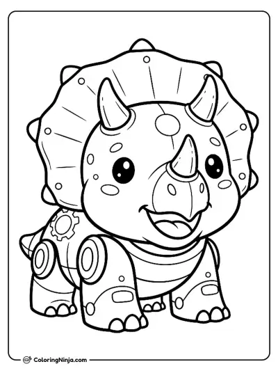 Cute Kawaii Robot Triceratops Coloring Page