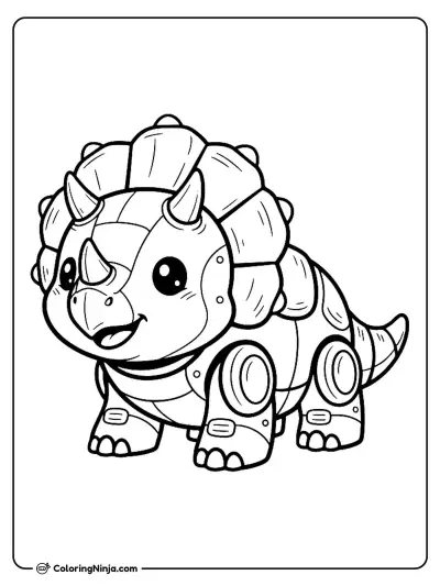 Cute Kawaii Mini Robot Triceratops Coloring Page
