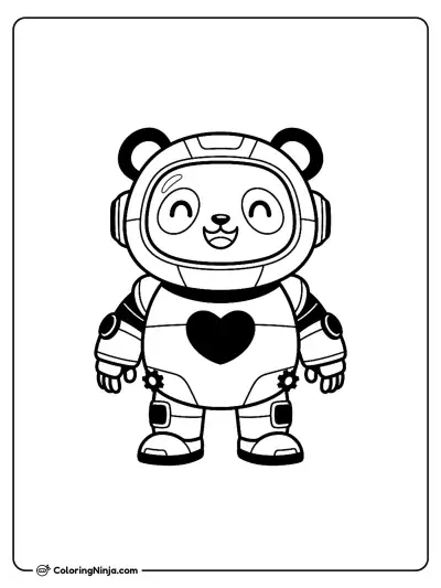 Adorable Kawaii Panda Robot Coloring Page