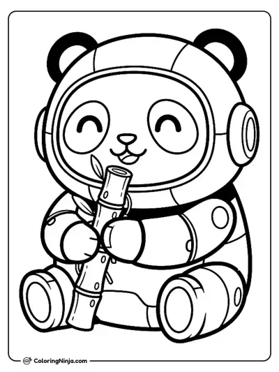 Cute Kawaii Panda Robot Coloring Page