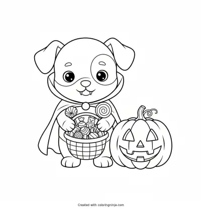 Un Perrito Vampiro Con Caramelos Coloring Page