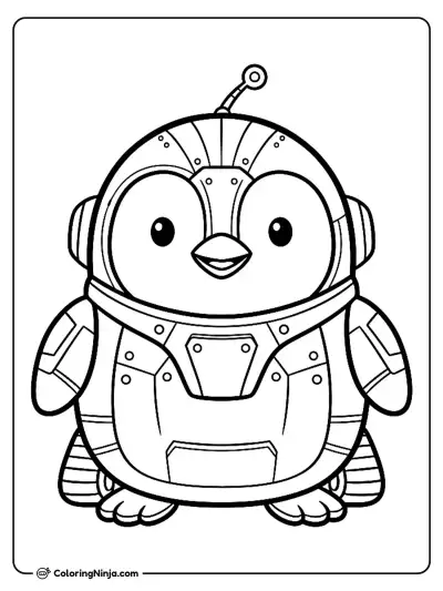 Cute Kawaii Penguin Robot Coloring Page