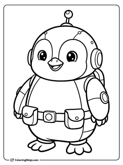 Cute Kawaii Robot Penguin Explorer Coloring Page