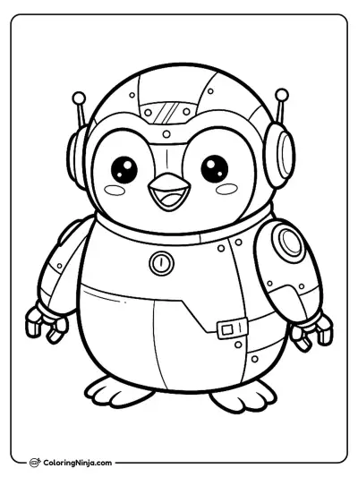 Kawaii Ice Explorer Penguin Robot Coloring Page
