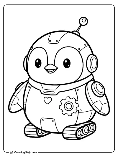 Cute Kawaii Robot Penguin Explorer Coloring Page