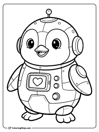 Cute Kawaii Robot Penguin Coloring Page