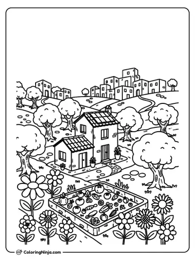 Spanish Village With Solar House Coloring Page