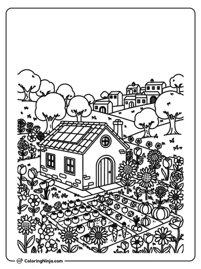 Spanish Village And Olive Groves Coloring Page