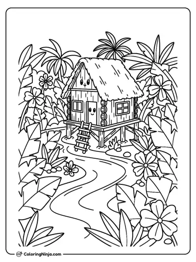 Brazilian River and Stilt House Coloring Page