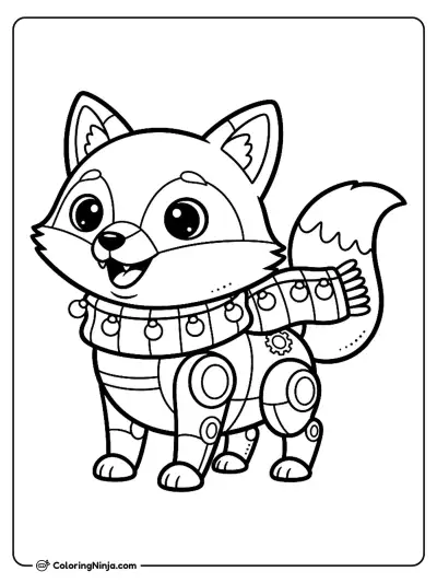 Cute Kawaii Explorer Fox Robot Coloring Page