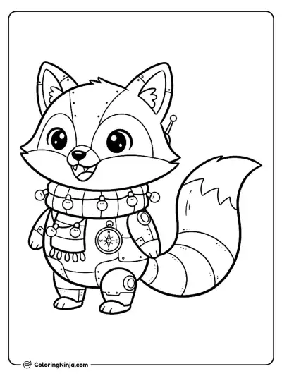 Adorable Kawaii Robot Fox Explorer Coloring Page