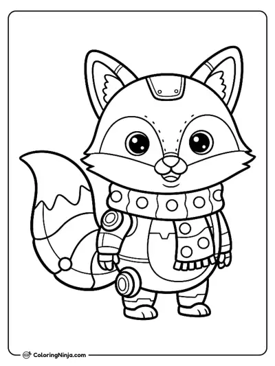 Cute Kawaii Explorer Fox Robot Coloring Page
