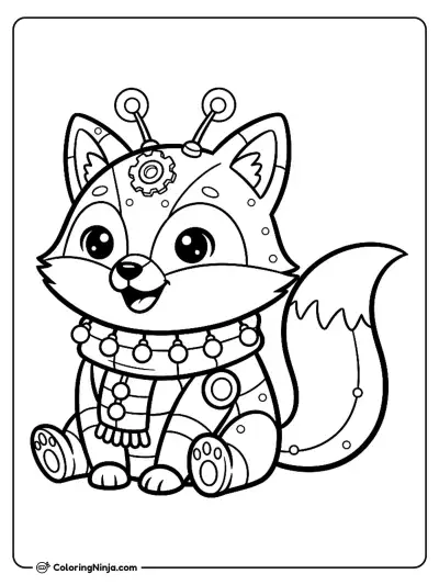 Cute Kawaii Explorer Robot Fox Coloring Page
