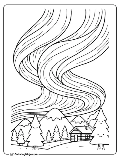 The Magical Northern Lights Coloring Page