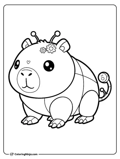Cute Kawaii Robot Capybara Coloring Page