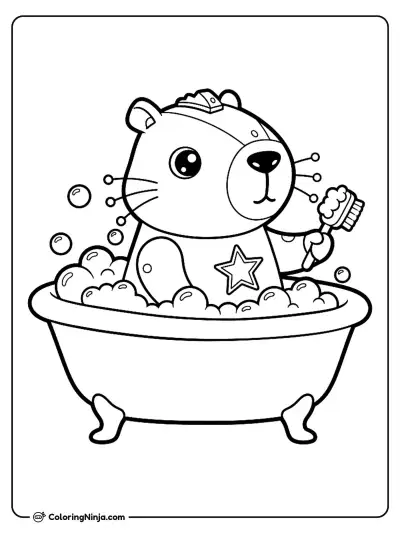 Kawaii Robot Capybara Bubble Bath Coloring Page