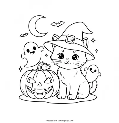 Gatita Con Sombrero De Bruja Coloring Page