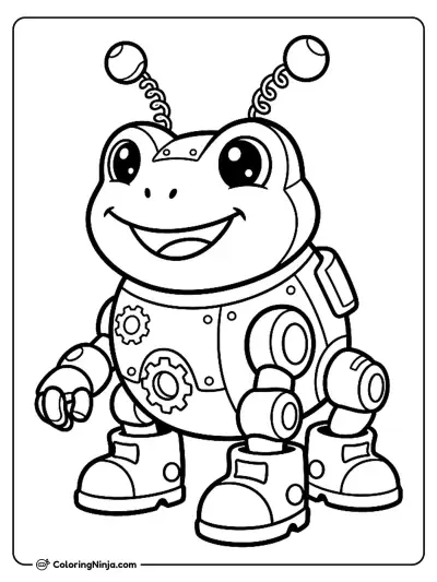 Cute Kawaii Robot Frog Coloring Page