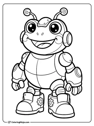 Adorable Kawaii Robot Frog Coloring Page