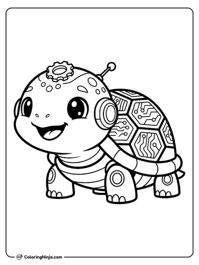 Adorable Kawaii Robot Turtle Coloring Page