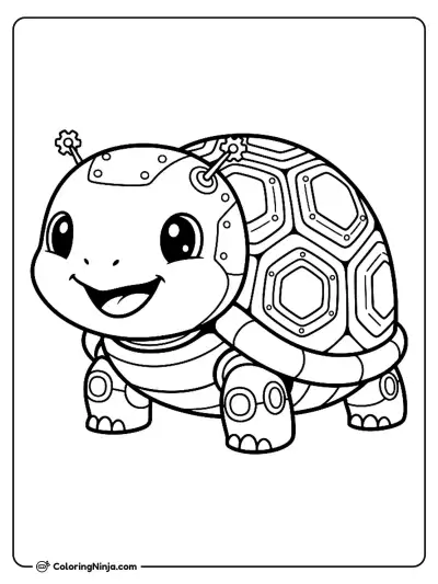 Adorable Kawaii Robot Turtle Coloring Page