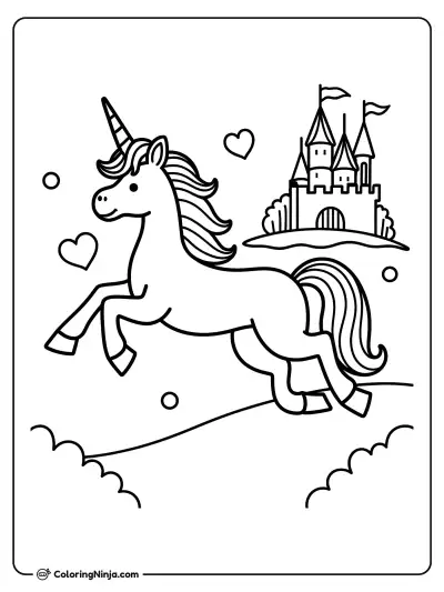 Unicornio trotando cerca del castillo