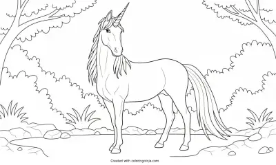 A coloring page of unicorn
