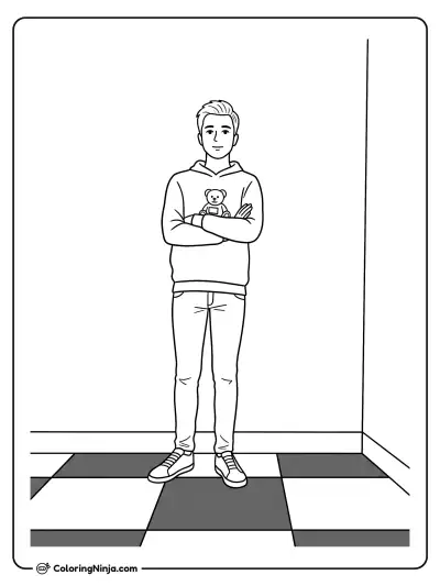 Young Man Standing in a Room Coloring Page