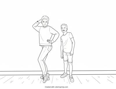 A coloring page of Upside Down Boys on the Ceiling