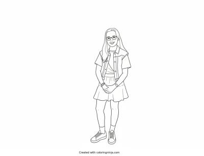 A coloring page of Upside-Down Girl in a Dress and Vest