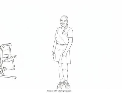 A coloring page of Upside-Down Girl in a Schoolroom