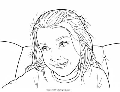 A coloring page of Upside-down Girl with Wide Eyes