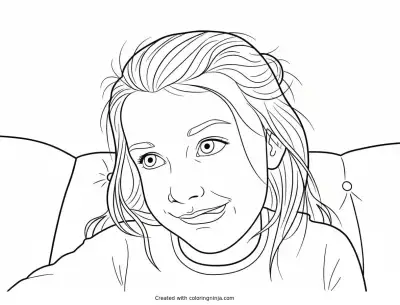 A coloring page of Upside-down Girl with Wide Eyes
