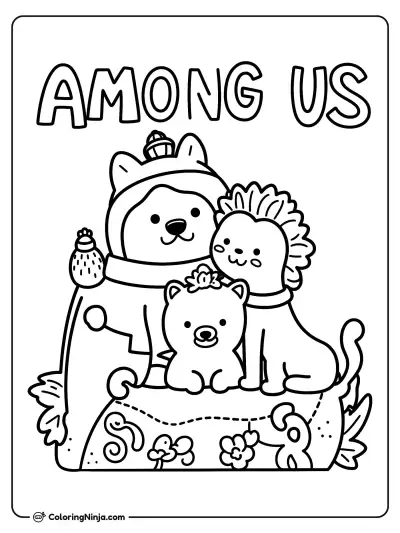 Cute Animals Among Us Coloring Page