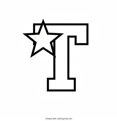 Starry Varsity Initial T Coloring Page