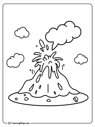 Erupting Volcano with Smoke Cloud Coloring Page